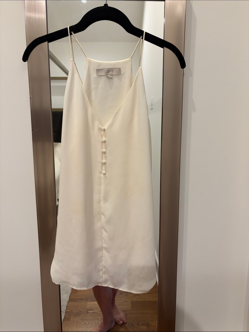 LOFT Ivory Silk Tank with Button Front